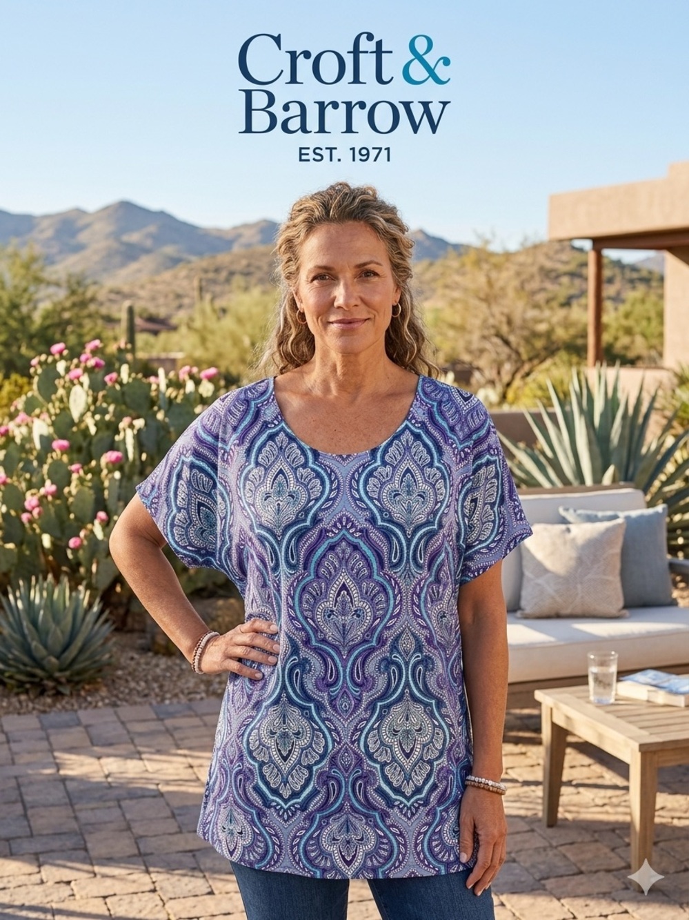 croft & barrow Blue and Purple Paisley Short-Sleeve T-shirt